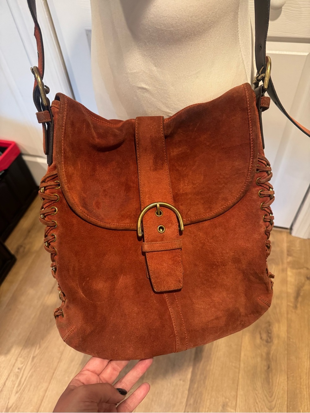Vintage Coach Suede Crossbody Bag in Rust Brown - Casual Shoulder Bag